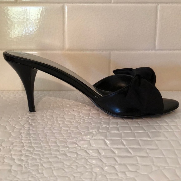WHBM Black Satin Bow Slides w/Patent Heel, Toe EUC - Picture 6 of 8